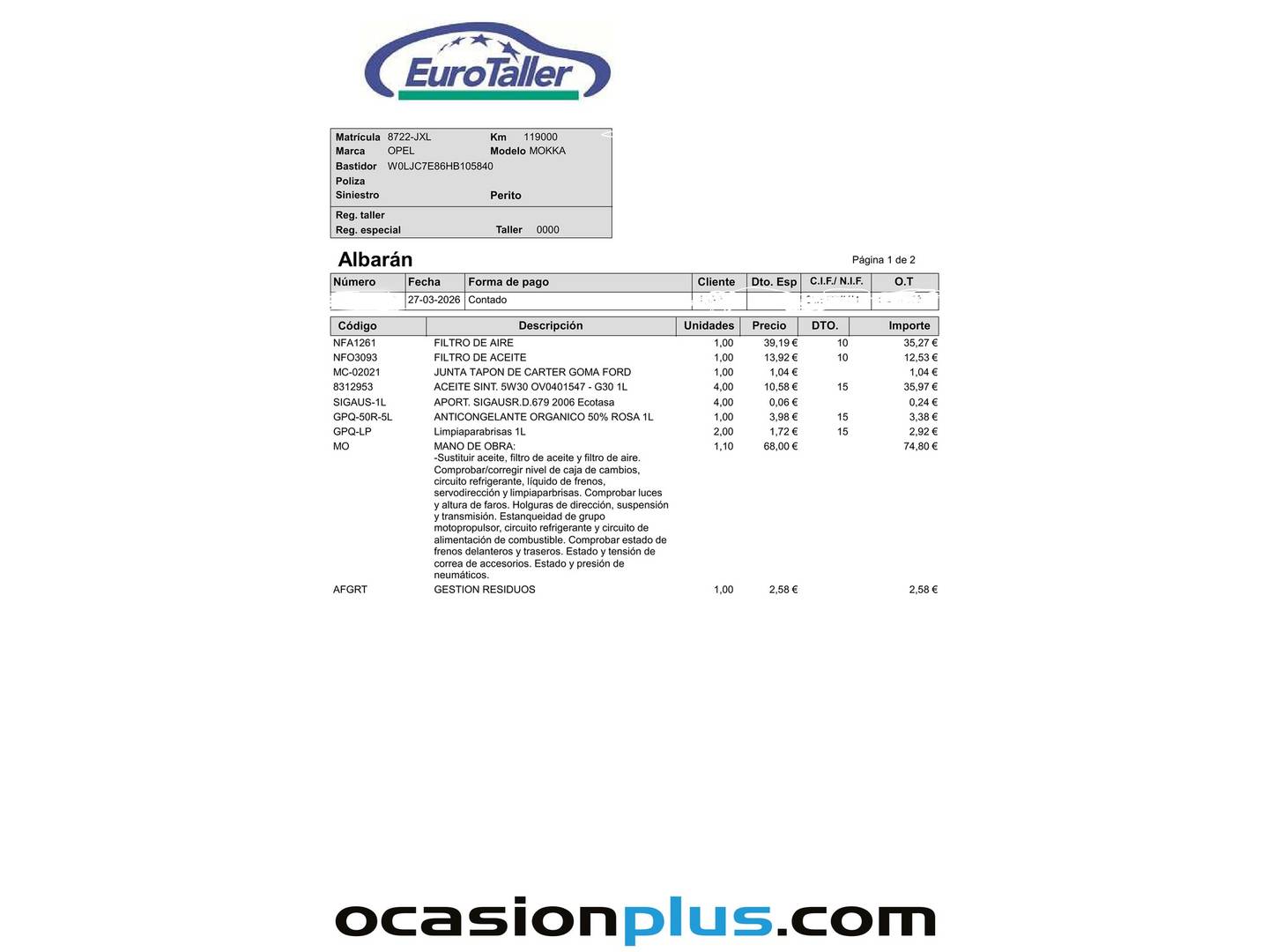 Foto del mantenimiento del Opel Mokka X Opel Mokka X 1.4 Turbo S&S Selective 4X2  (140 CV)