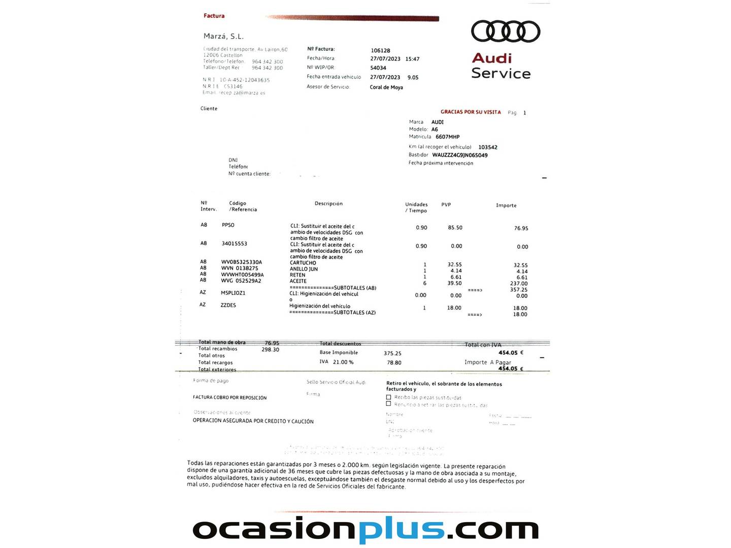 Foto del mantenimiento del Audi A6 Audi A6 Avant 3.0 TDI quattro (272 CV) S tronic