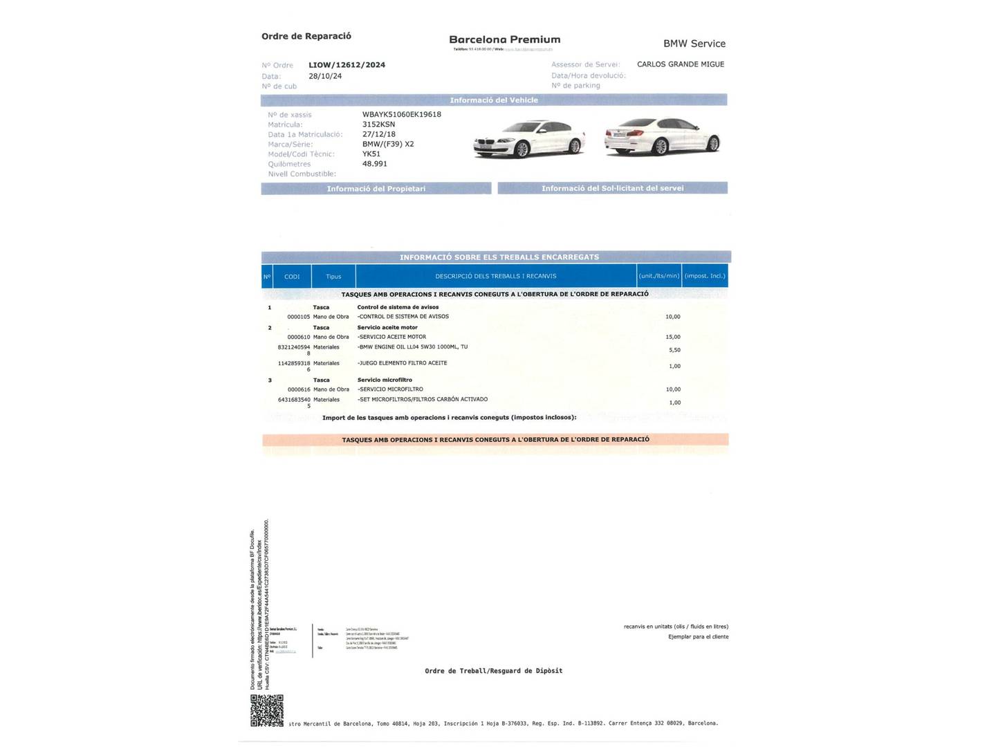 Foto del mantenimiento del BMW X2 BMW X2 sDrive18d (150 CV) Paquete M