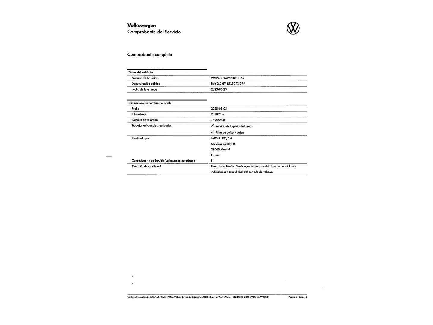 Foto del mantenimiento del Volkswagen Polo Volkswagen Polo 2.0 TSI (207 CV) DSG