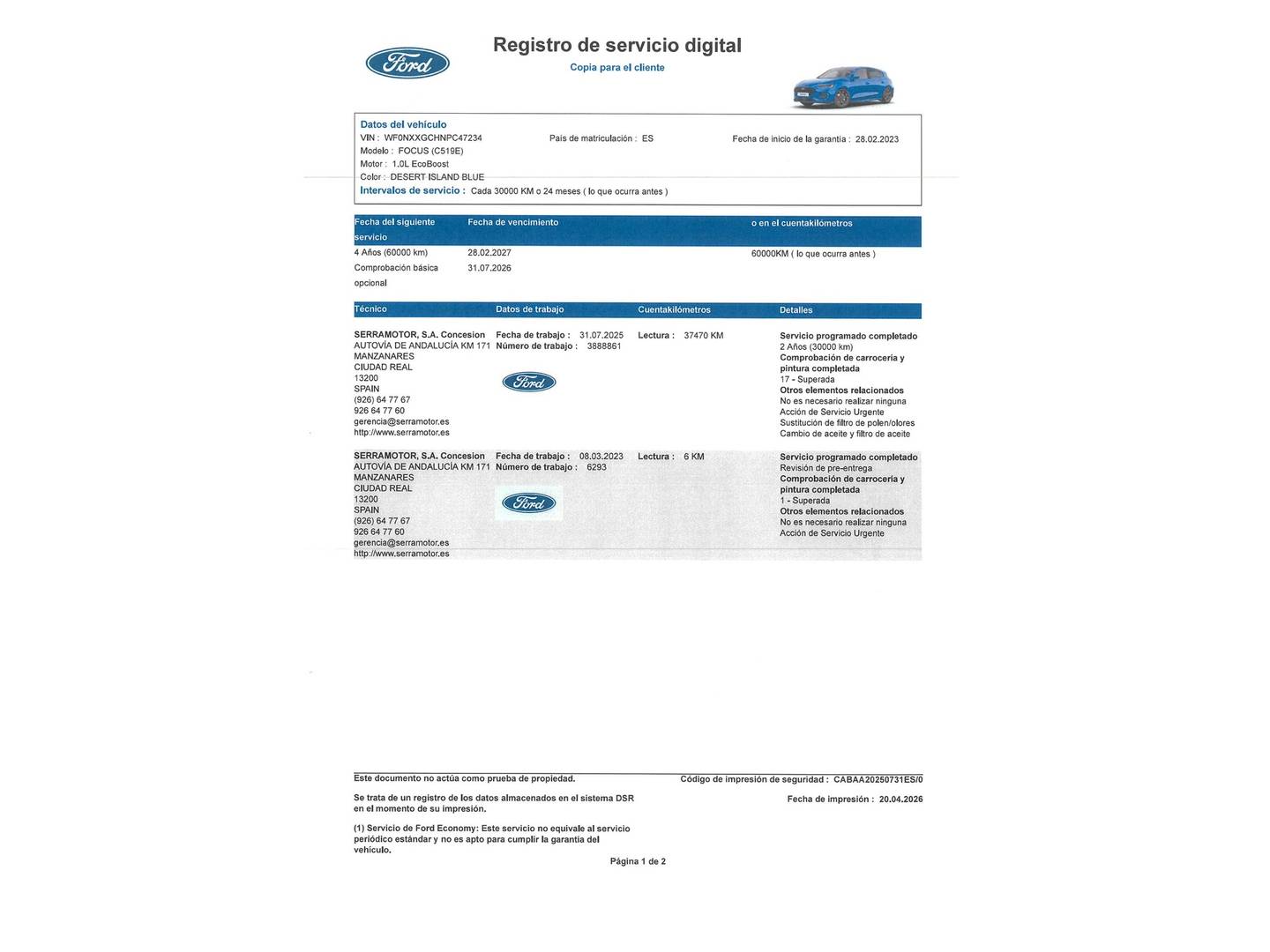 Foto del mantenimiento del Ford Focus Ford Focus 1.0 Ecoboost MHEV ST-Line (125 CV)