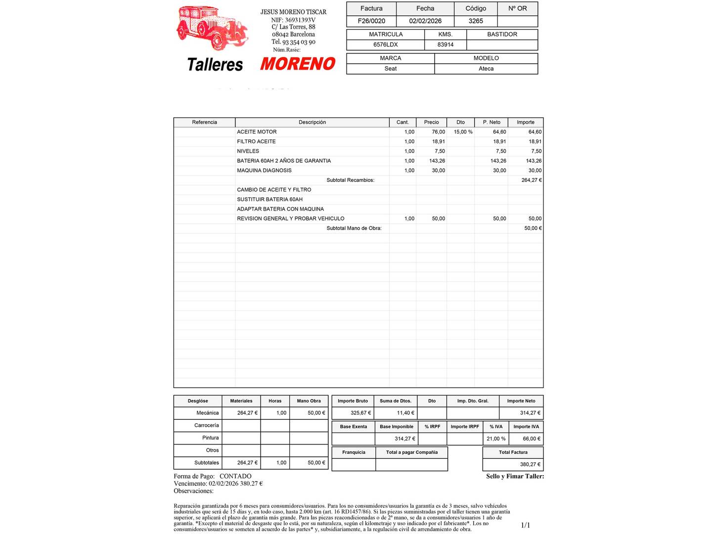 Foto del mantenimiento del Seat Ateca Seat Ateca 1.0 TSI S&S Ecomotive Style (115 CV)