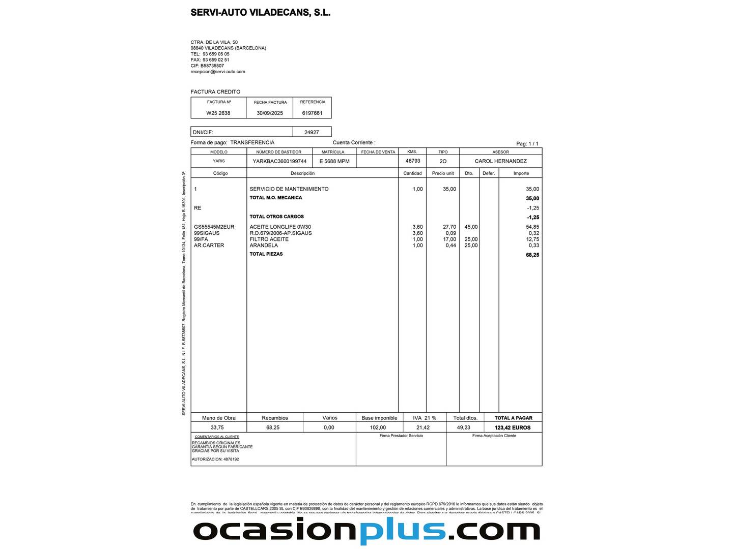 Foto del mantenimiento del Toyota Yaris Toyota Yaris 120H Active Plus (116 CV)