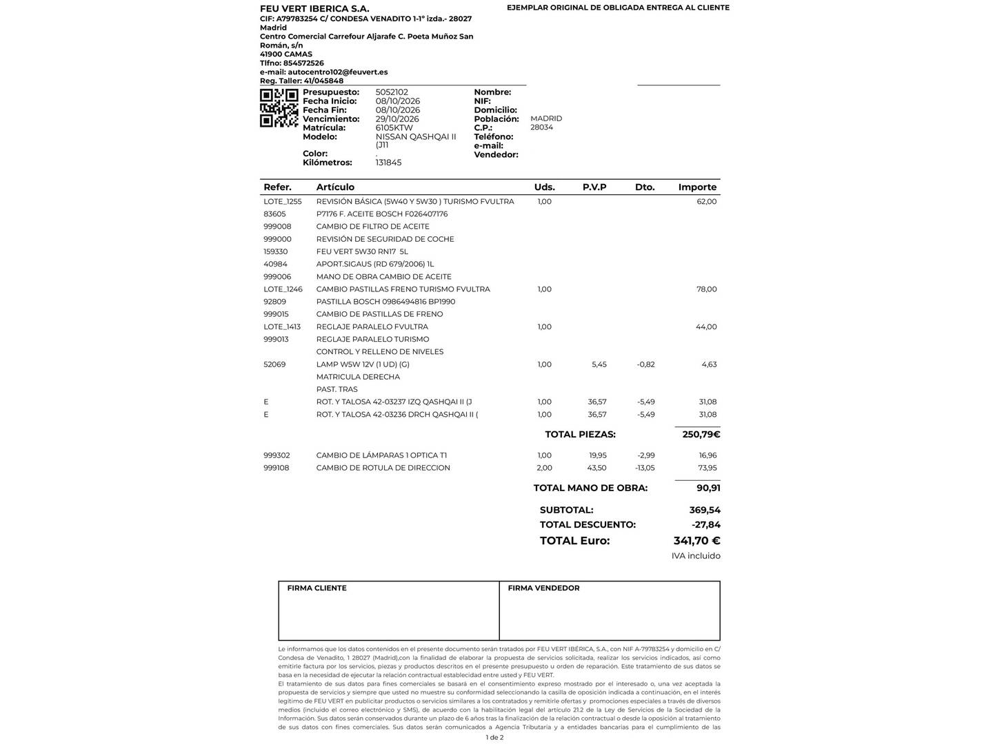 Foto del mantenimiento del Nissan QASHQAI Nissan Qashqai dCi 115 N-Connecta (115 CV)