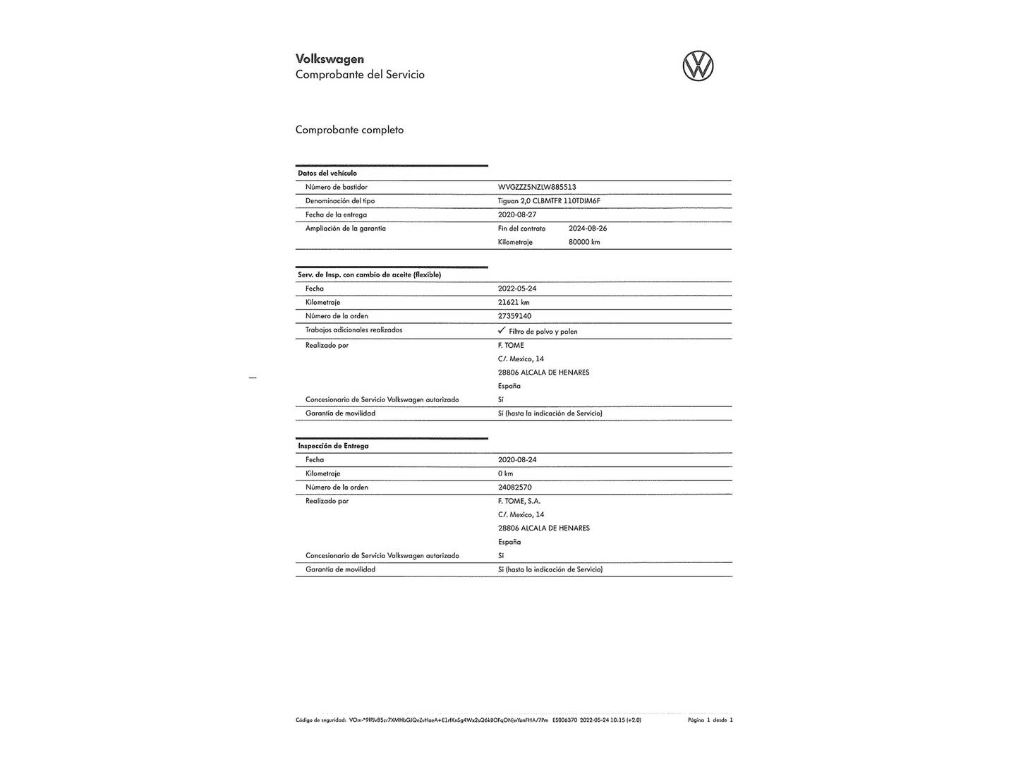 Foto del mantenimiento del Volkswagen Tiguan Volkswagen Tiguan Advance 2.0 TDI (150 CV)