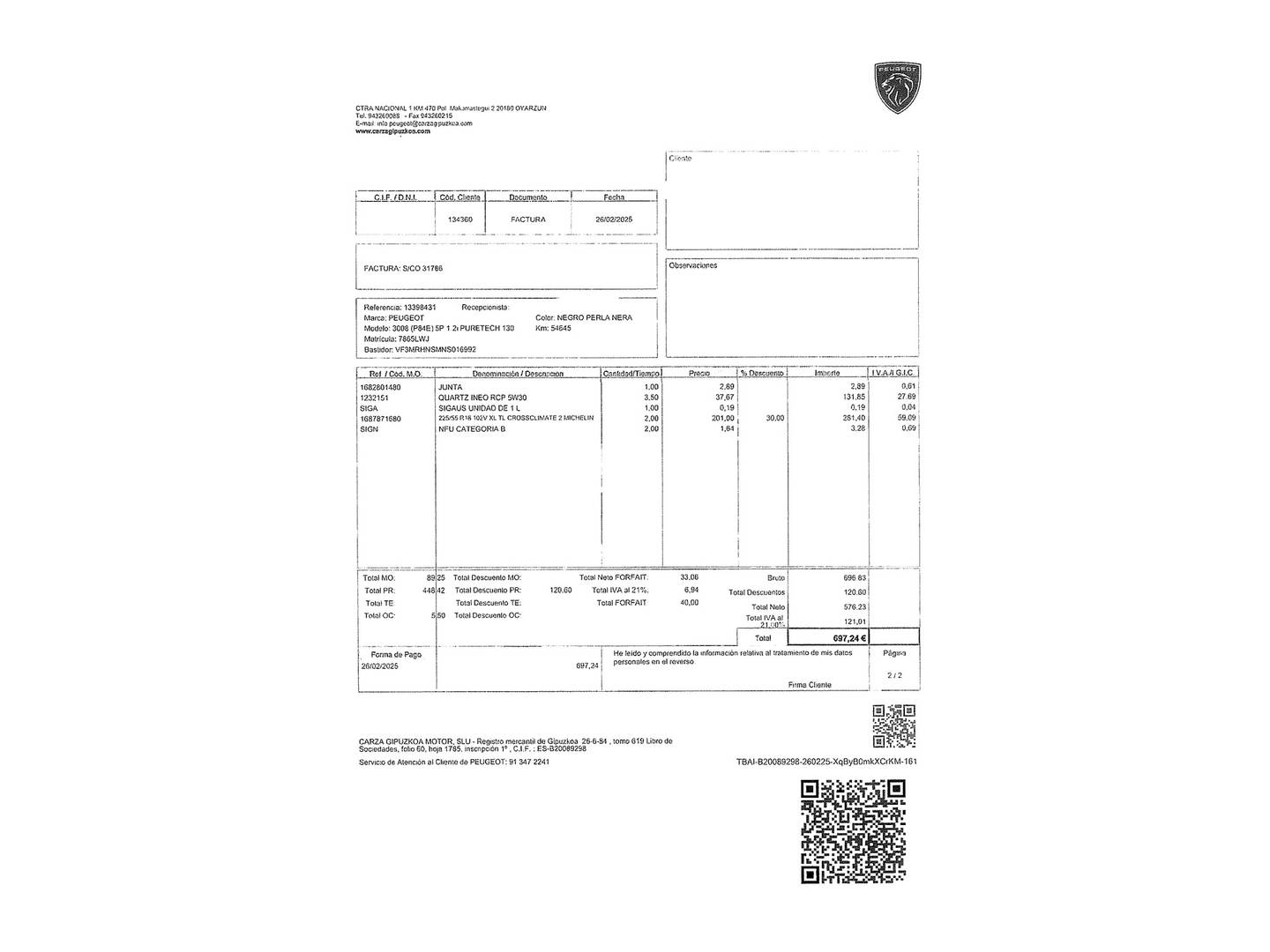 Foto del mantenimiento del Peugeot 3008 Peugeot 3008 PureTech 130 S&S Allure Pack (130 CV)