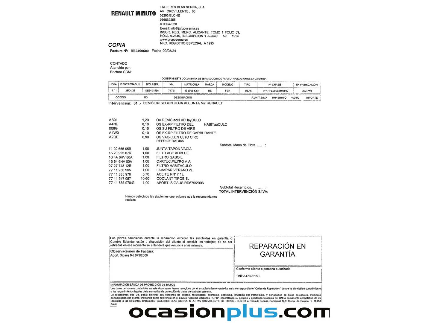 Foto del mantenimiento del Renault Kadjar Renault Kadjar Zen Blue dCi (115 CV)
