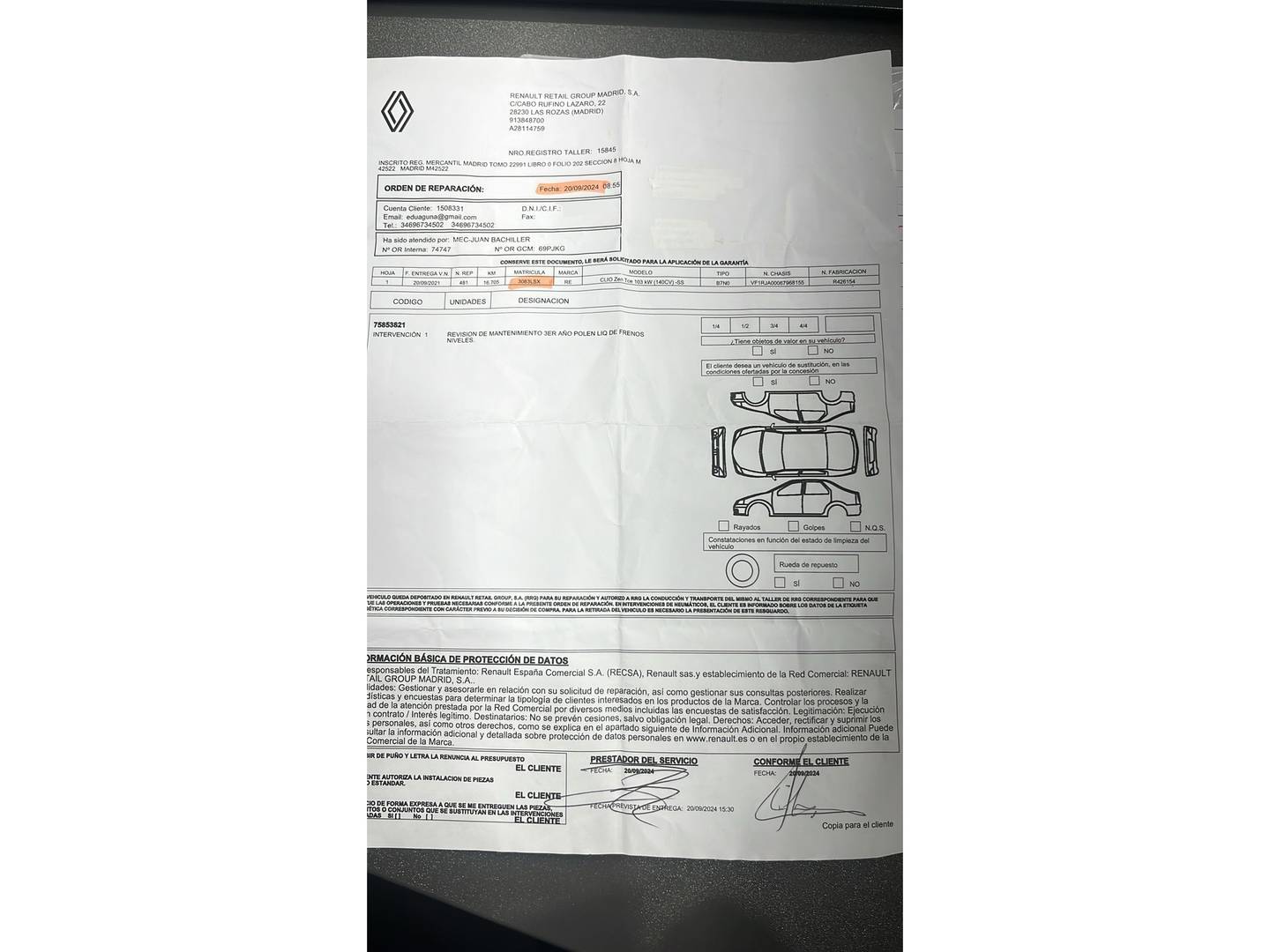 Foto del mantenimiento del Renault Clio Renault Clio Zen TCe (140 CV)