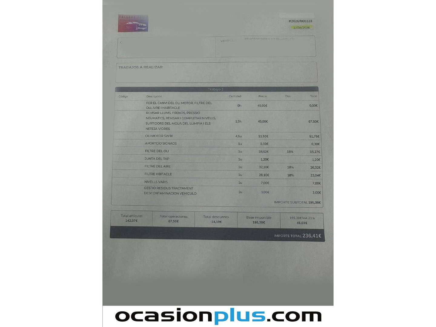 Foto del mantenimiento del Peugeot 5008 Peugeot 5008 BlueHDI 130 S&S Allure Pack EAT8 (130 CV) 7 Plazas