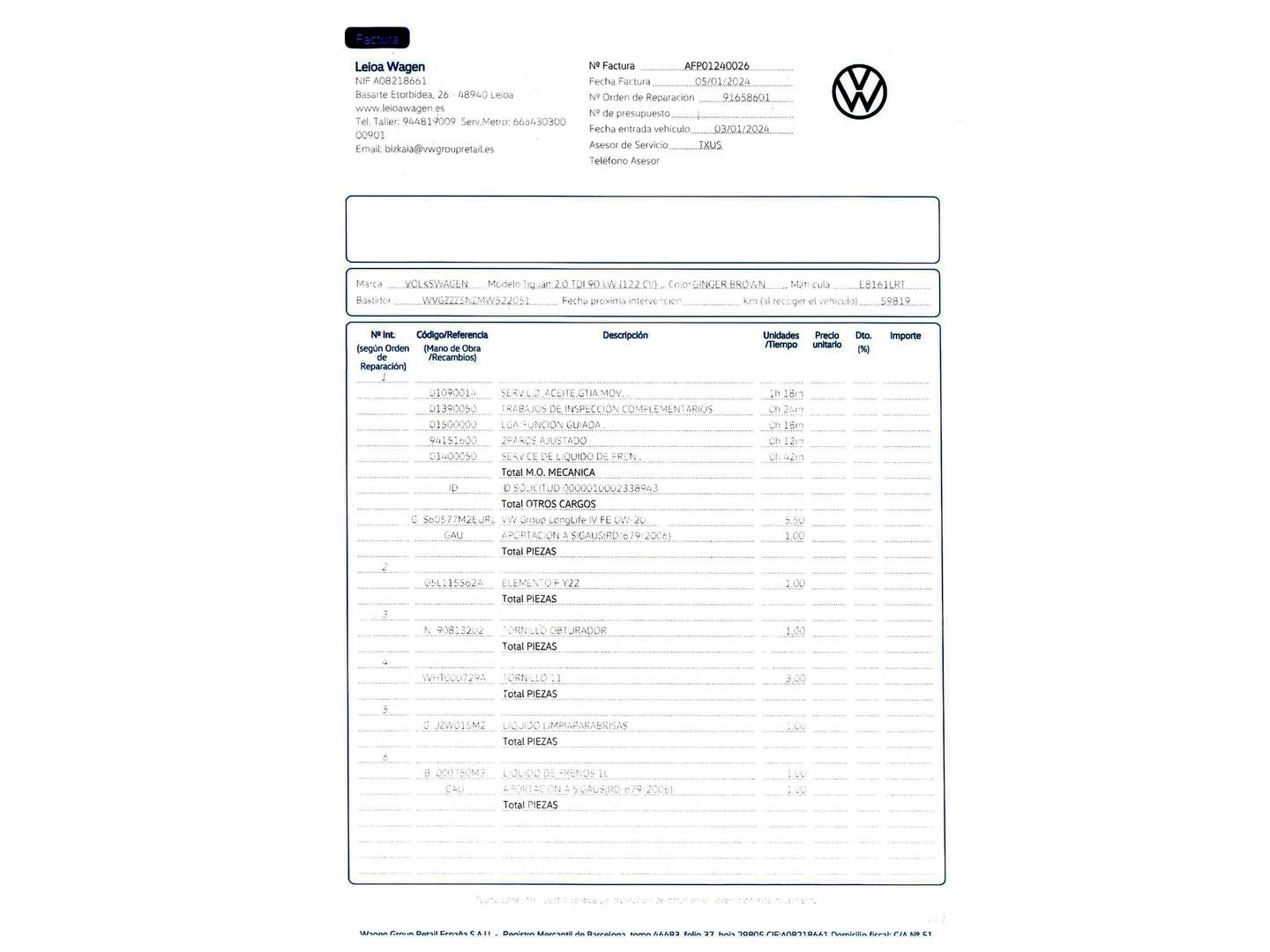 Foto del mantenimiento del Volkswagen Tiguan Volkswagen Tiguan 2.0 TDI (122 CV)