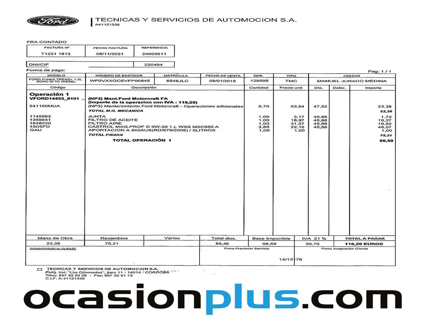 Foto del mantenimiento del Ford C-Max Ford C-Max 1.5 TDCI Trend+ (120 CV)