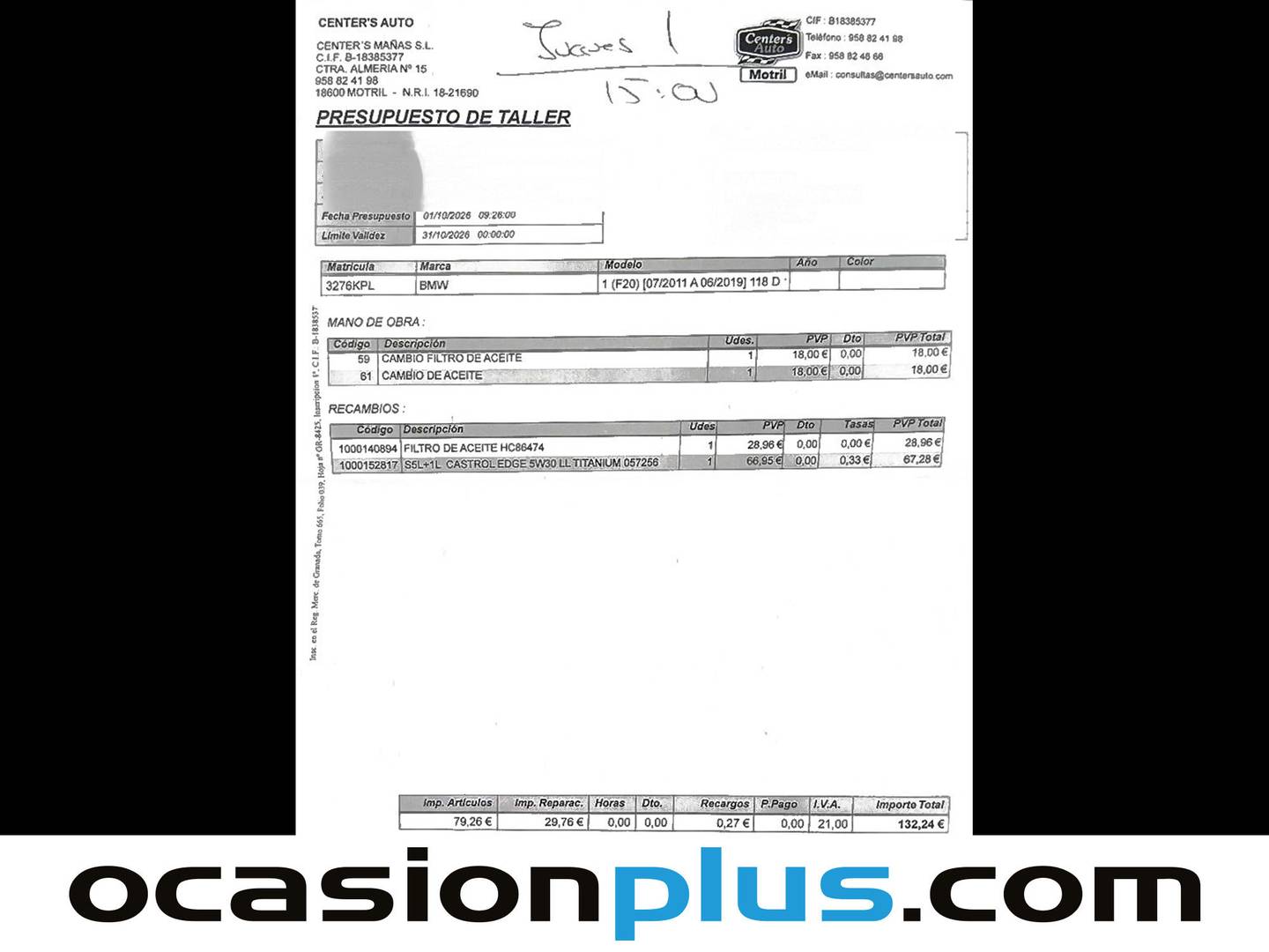 Foto del mantenimiento del BMW Serie 1 BMW Serie 1 118d (150 CV) Pack M