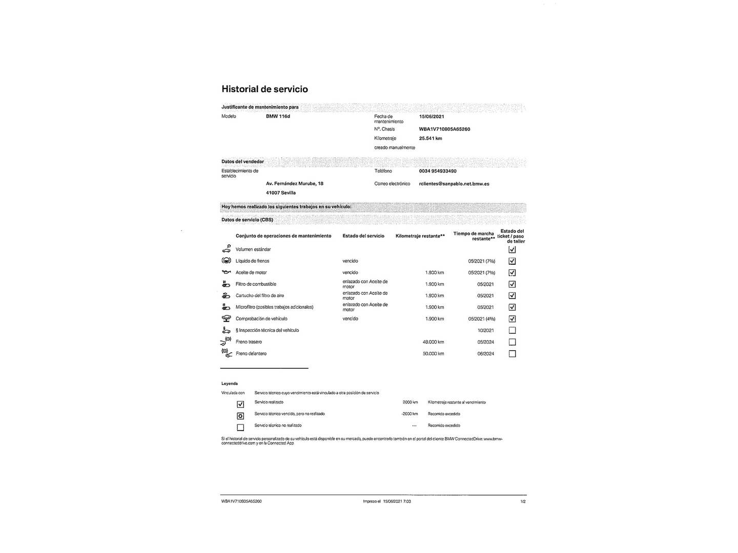 Foto del mantenimiento del BMW Serie 1 BMW Serie 1 116d 85 kW (116 CV)