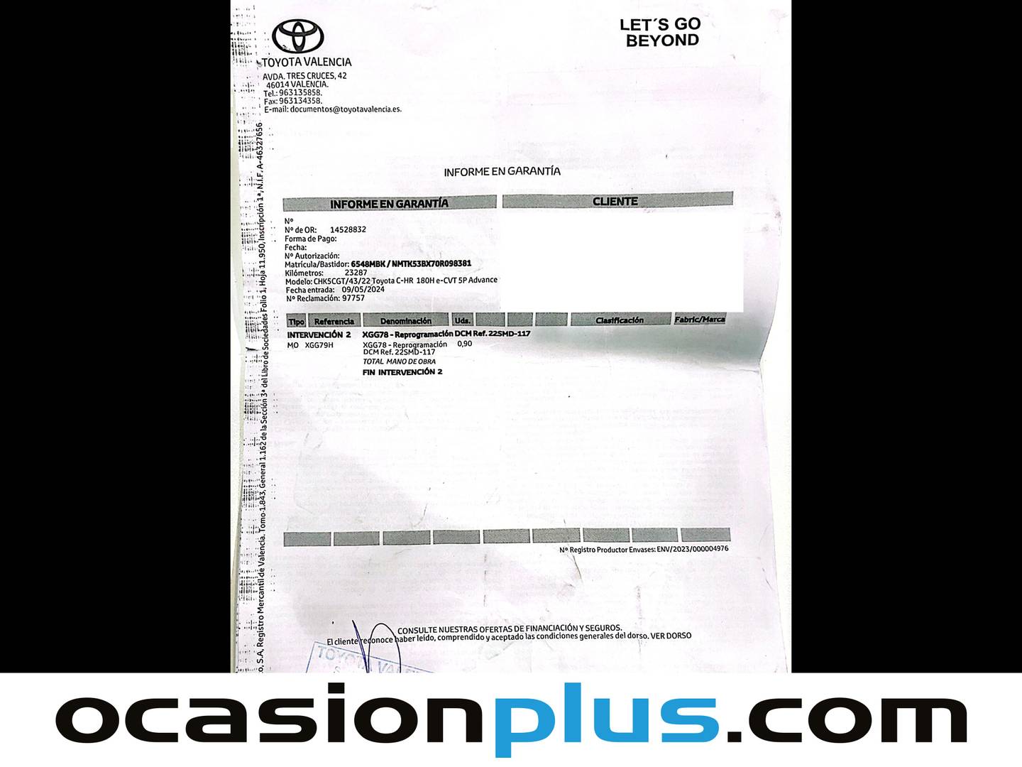 Foto del mantenimiento del Toyota C-HR Toyota C-HR 180H Advance (184 CV)