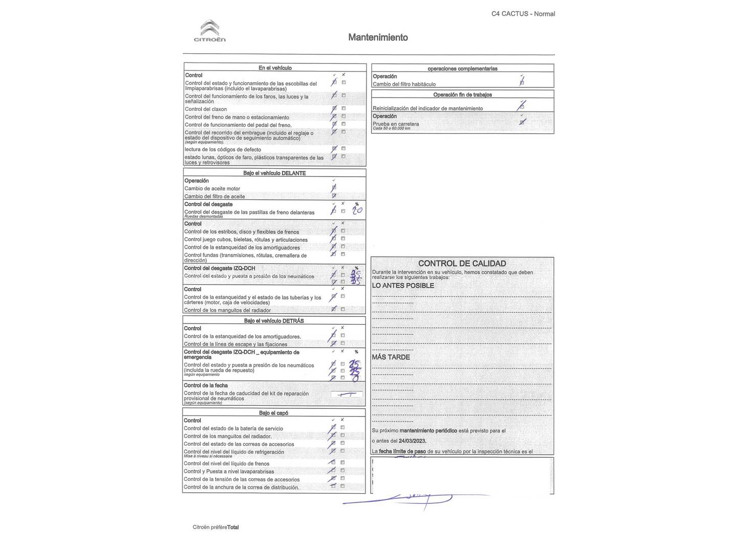 Foto del mantenimiento del Citroën C4 Cactus Citroën C4 Cactus PureTech 110 S&S Feel (110 CV)