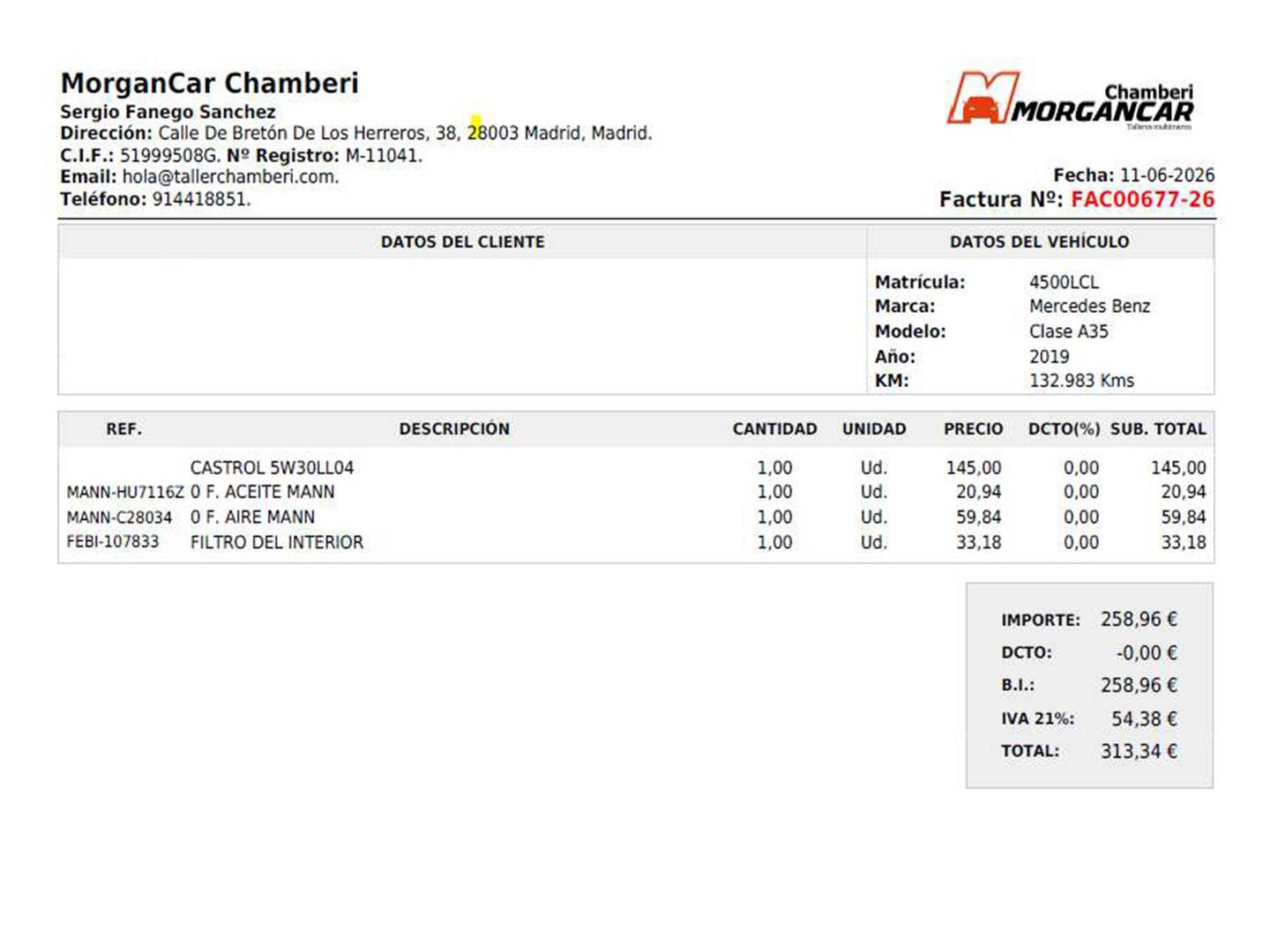 Foto del mantenimiento del Mercedes Clase A Mercedes Clase A Mercedes-AMG 35 4Matic+ (306 CV)