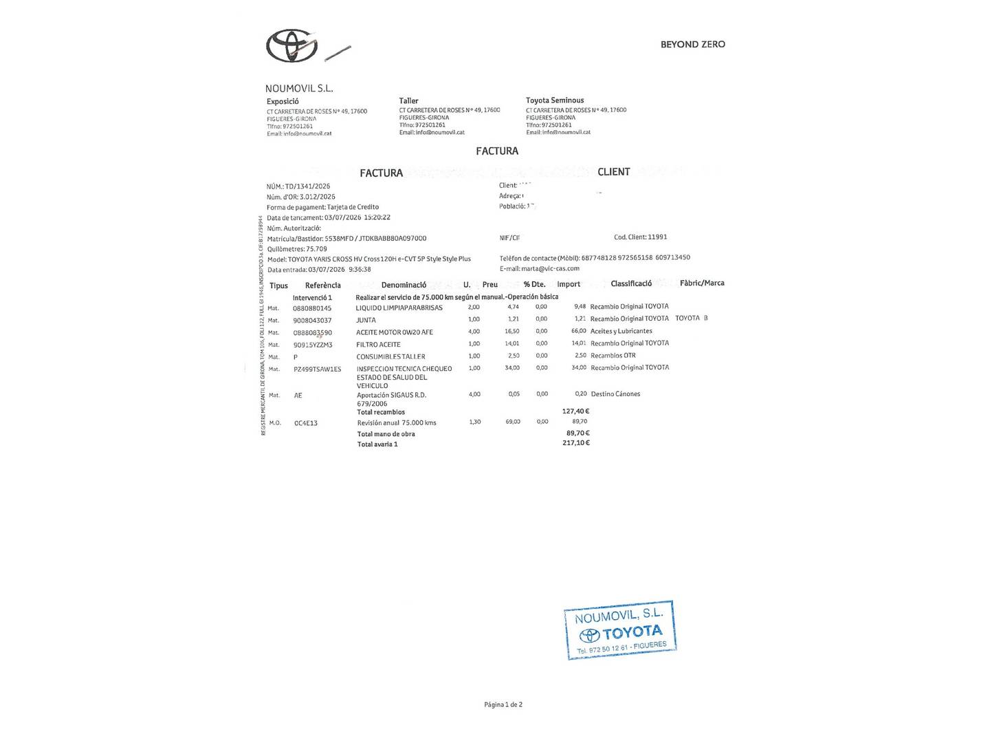 Foto del mantenimiento del Toyota Yaris Cross Toyota Yaris Cross 120H Style (116 CV)