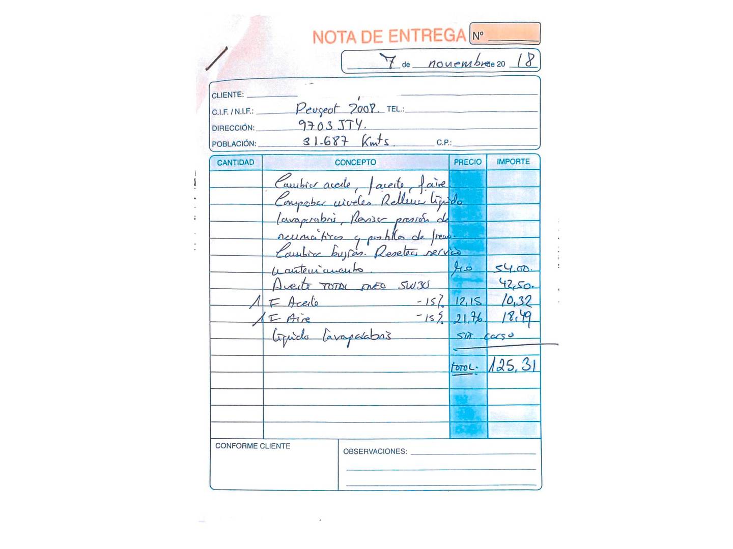 Foto del mantenimiento del Peugeot 2008 Peugeot 2008 PureTech 110 S&S Style EAT6 (110 CV)