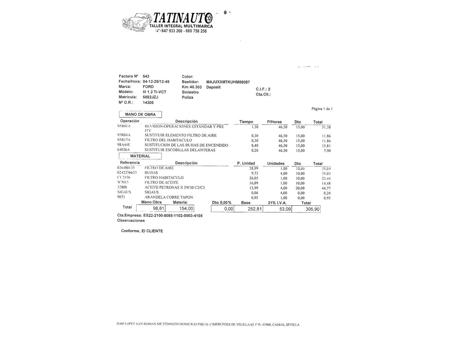 Foto del mantenimiento del Ford Ka+ Ford Ka+ 1.2 Ti-VCT Ultimate 63 kW (85 CV)
