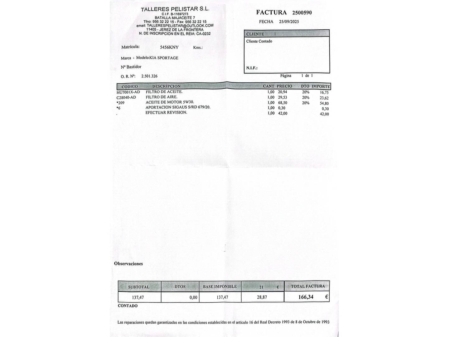 Foto del mantenimiento del KIA Sportage KIA Sportage 1.7 CRDi VGT Eco-Dynamics x-Tech17 4x2 (115 CV)