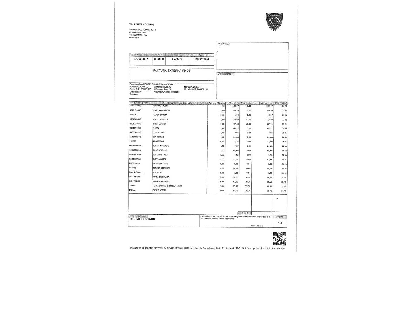 Foto del mantenimiento del Peugeot 5008 Peugeot 5008 2.0L BlueHDi GT-Line S&S (150 CV)
