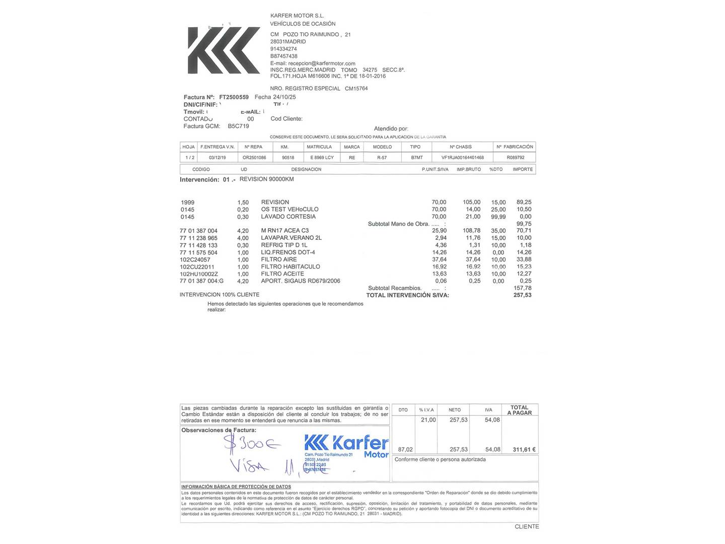Foto del mantenimiento del Renault Clio Renault Clio 1.5 dCi N-Connecta 4x2 (110 CV)