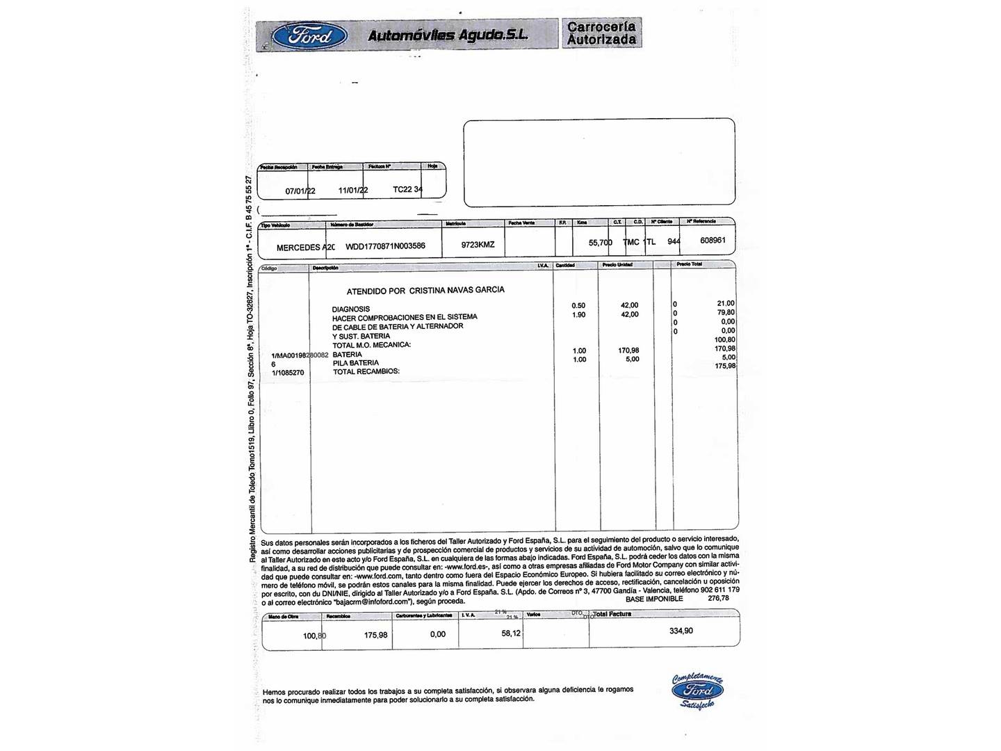 Foto del mantenimiento del Mercedes Clase A Mercedes Clase A 200 (163 CV) Pack AMG