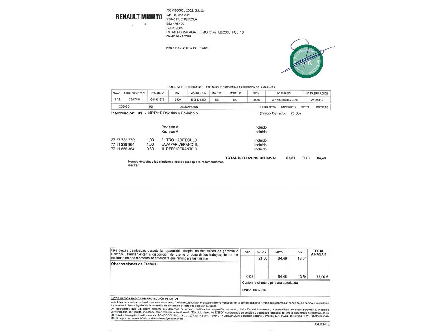 Foto del mantenimiento del Renault Captur Renault Captur Limited Energy TCe (120 CV)