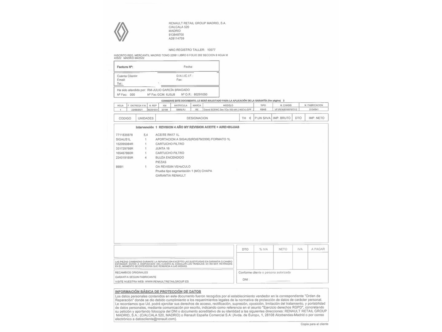 Foto del mantenimiento del Renault Grand Scénic Renault Grand Scenic Zen TCe (140 CV) GPF 7 Plazas