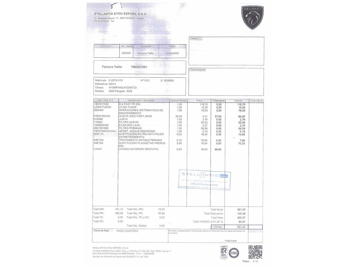 Foto del mantenimiento del Peugeot 3008 Peugeot 3008 PureTech 130 S&S Allure (130 CV)