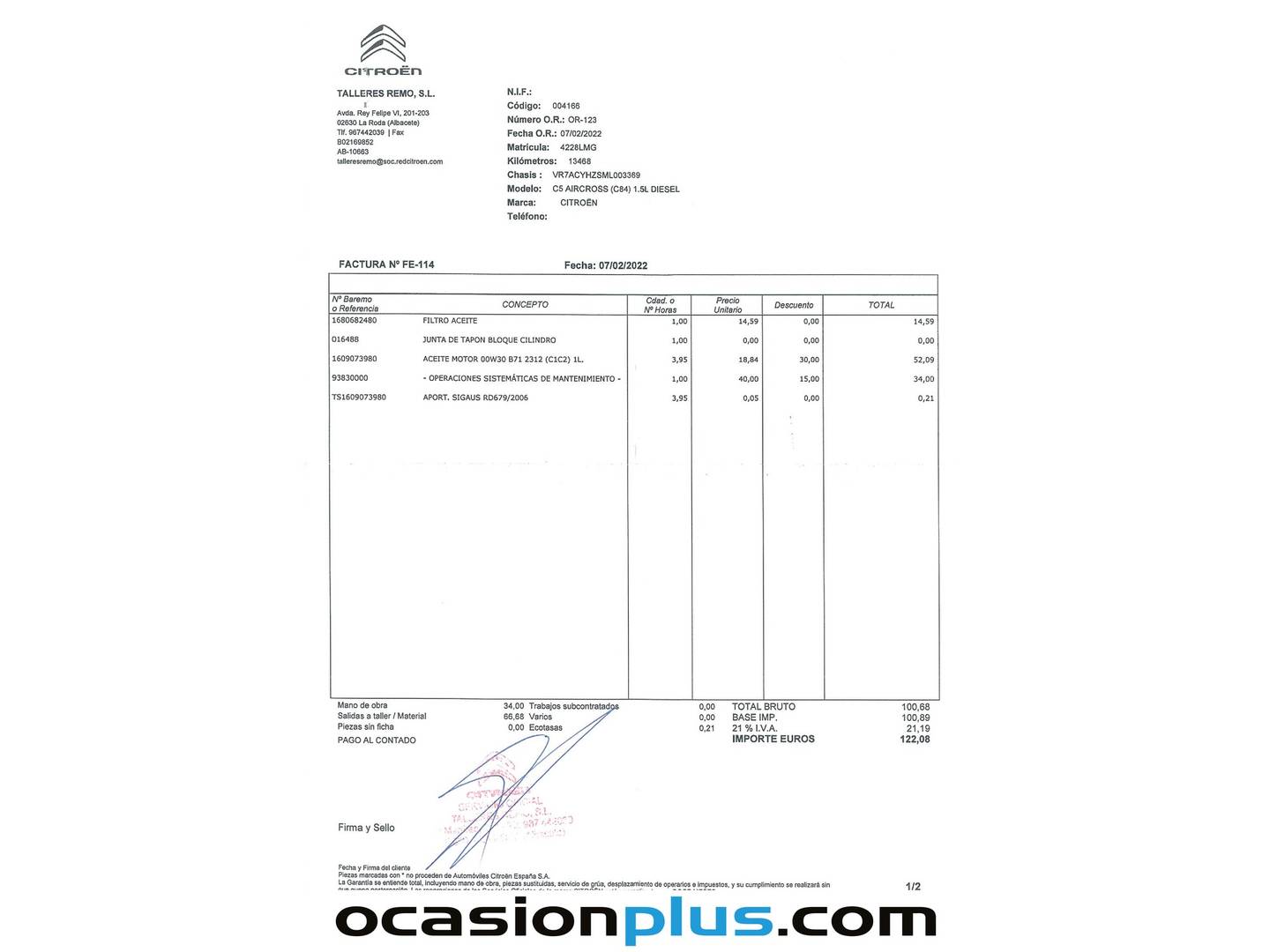 Foto del mantenimiento del Citroën C5 Aircross Citroën C5 Aircross BlueHdi 130 S&S Feel EAT8 (131 CV)
