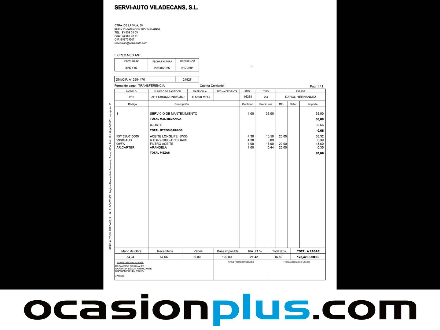 Foto del mantenimiento del DR AUTOMOBILES DR 4.0 DR AUTOMOBILES DR4 1.5 (116 CV)
