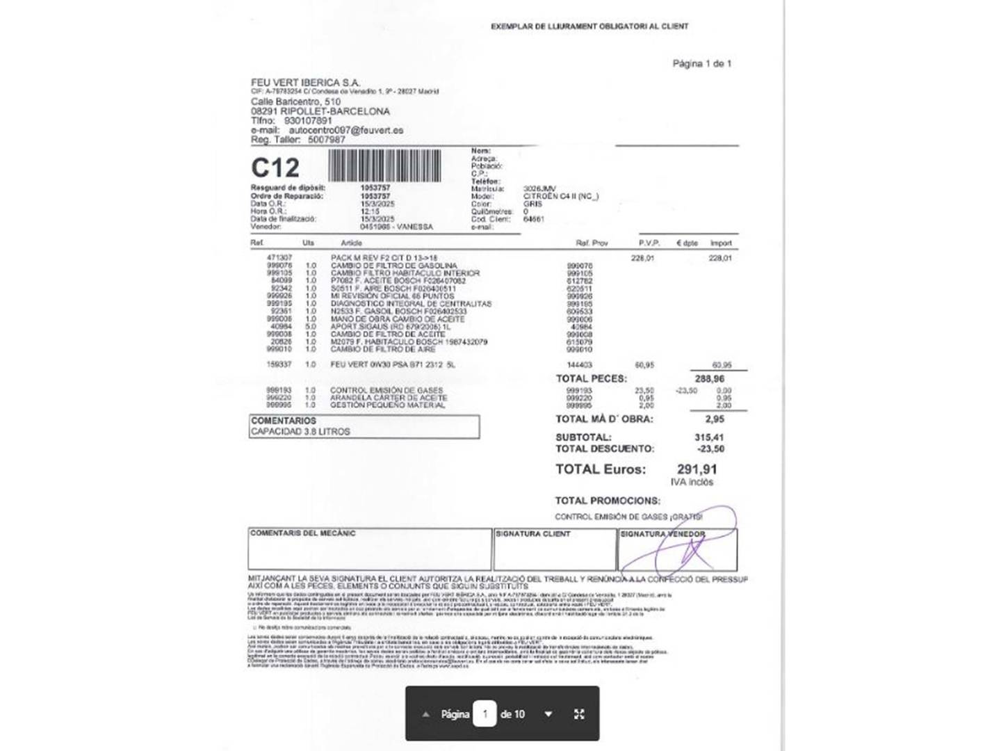 Foto del mantenimiento del Citroën C4 Citroën C4 PureTech 130 S&S Feel Edition (130 CV)