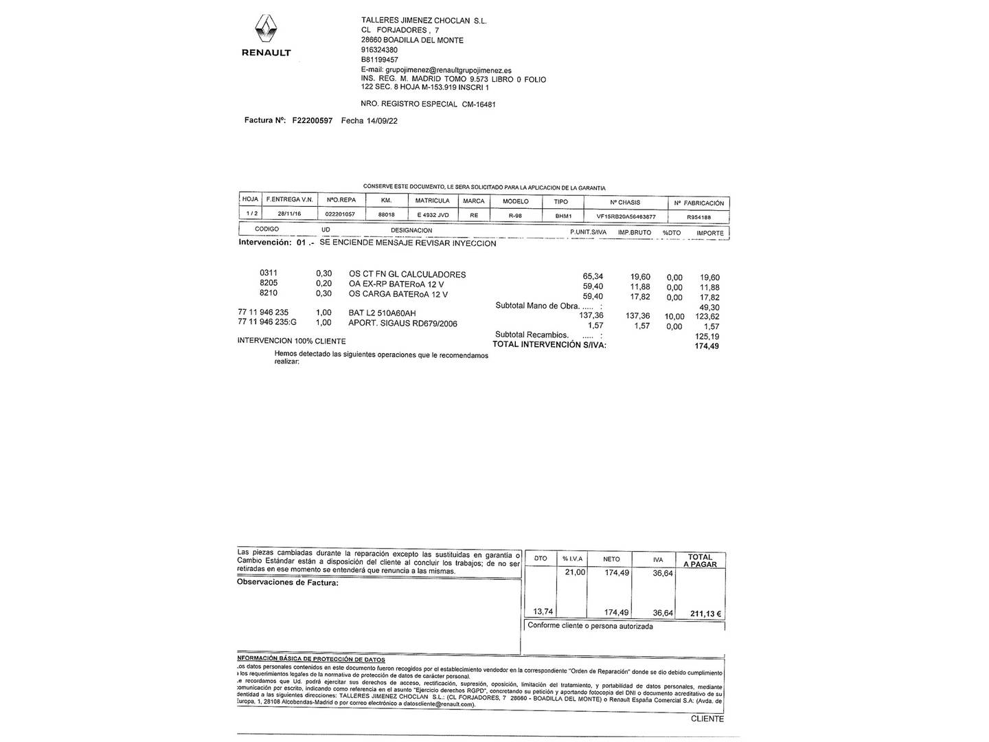 Foto del mantenimiento del Renault Clio Renault Clio Zen Energy TCe (90 CV)
