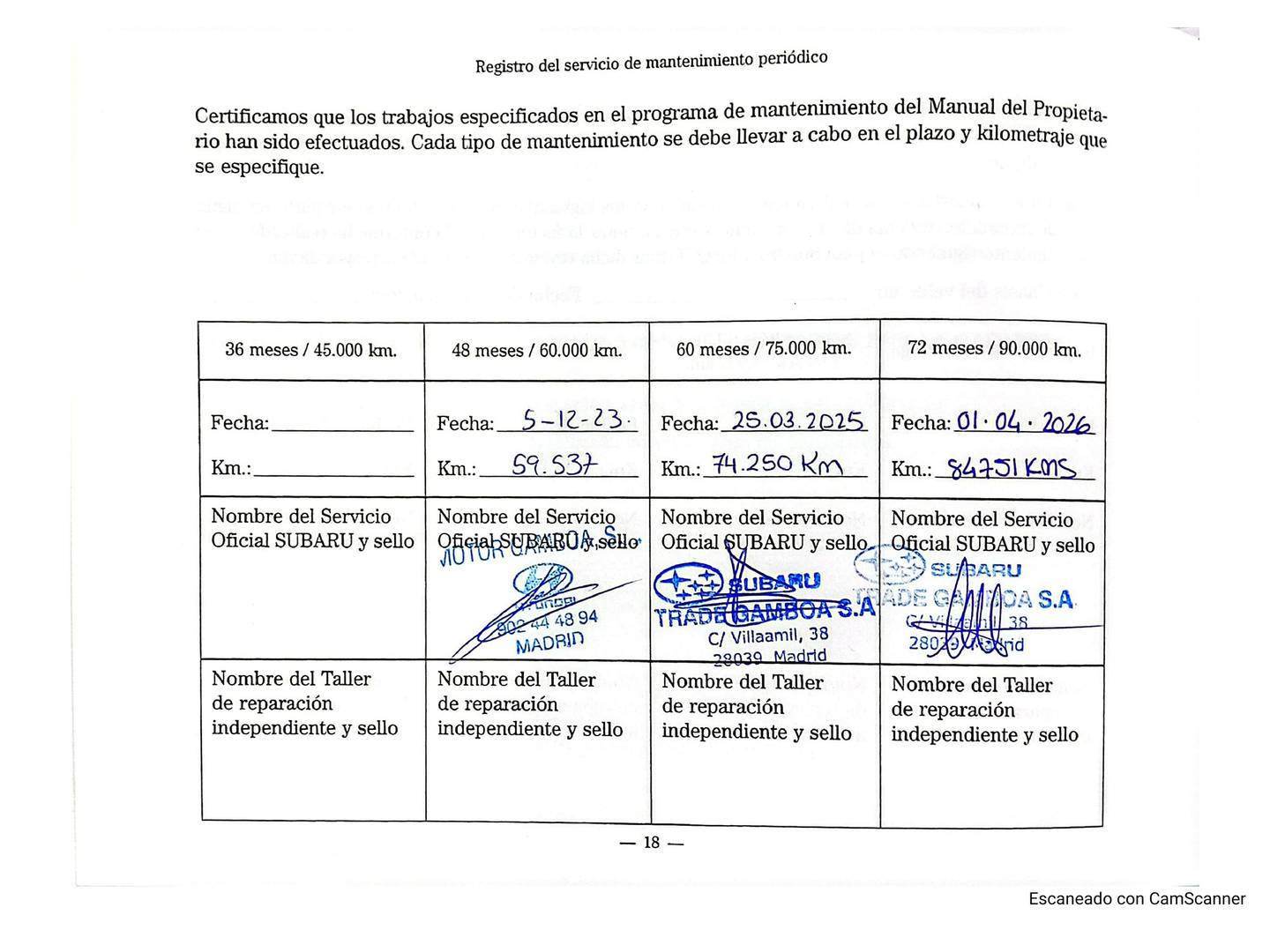 Foto del mantenimiento del Subaru XV Subaru XV 2.0i Hybrid Sport Plus CVT (150 CV)