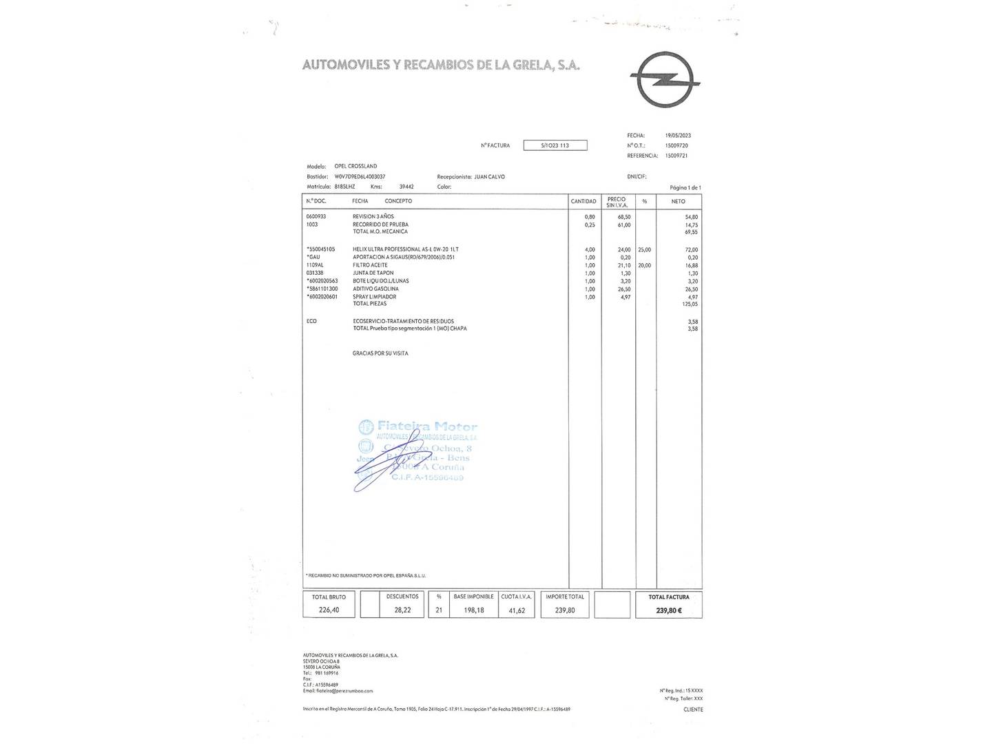 Foto del mantenimiento del Opel Crossland X Opel Crossland X 1.2 Design Line 120 Aniversario (110 CV)