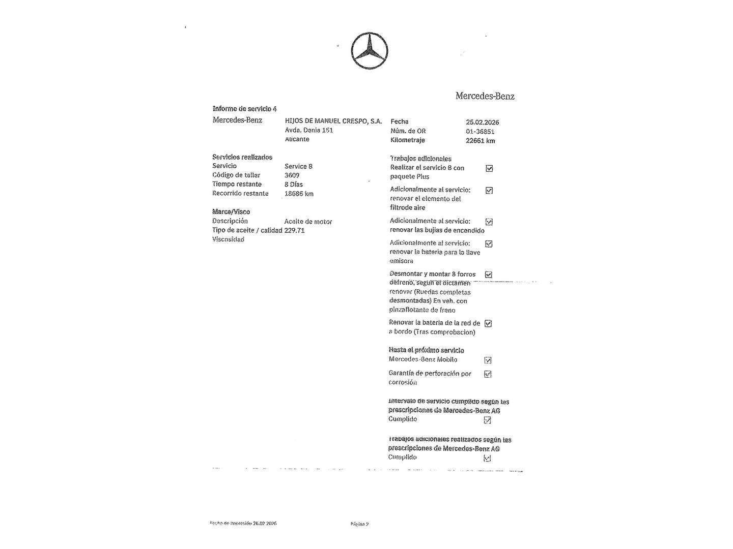 Foto del mantenimiento del Mercedes Clase A Mercedes Clase A 180 (136 CV)