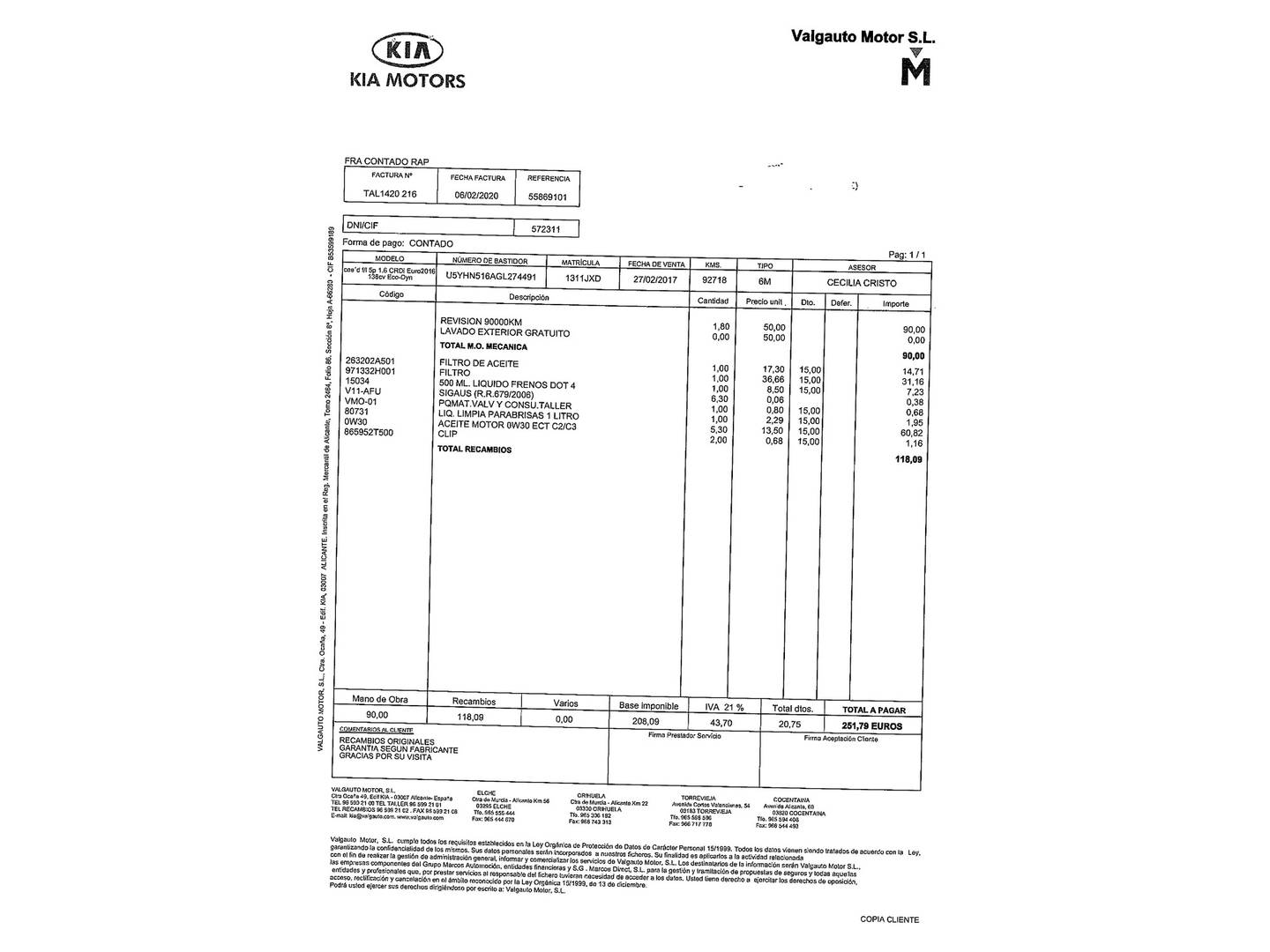 Foto del mantenimiento del KIA Ceed KIA Ceed 1.6 CRDi VGT x-Tech16 Eco-Dynamics (136 CV)