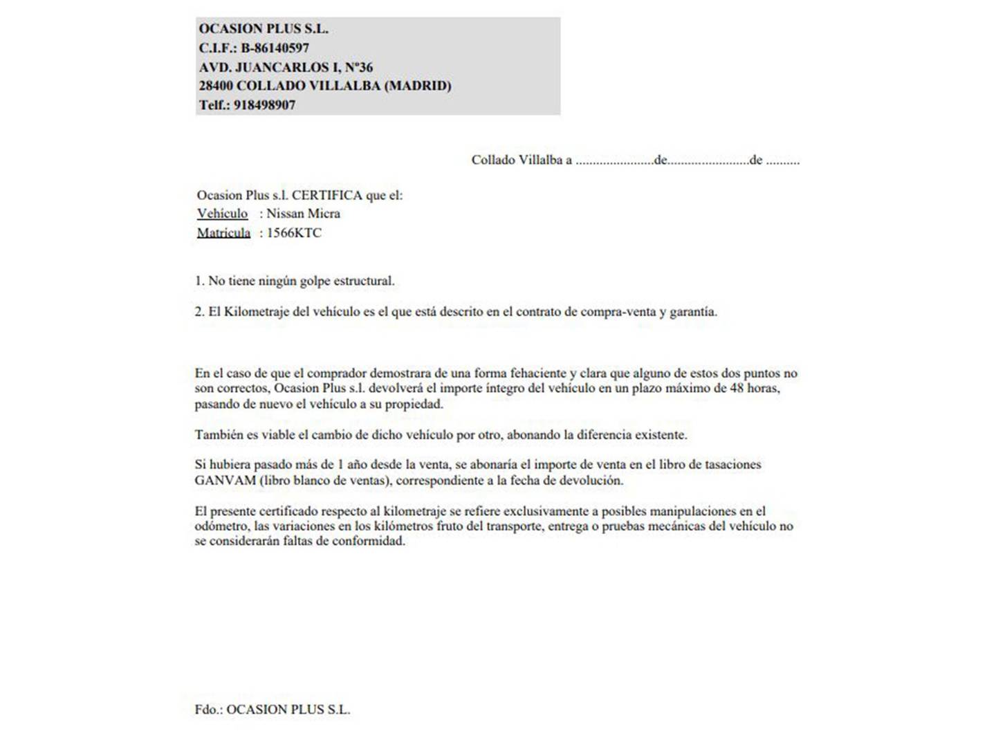 Foto del certificado del Nissan Micra Nissan Micra IG-T N-Connecta (100 CV)