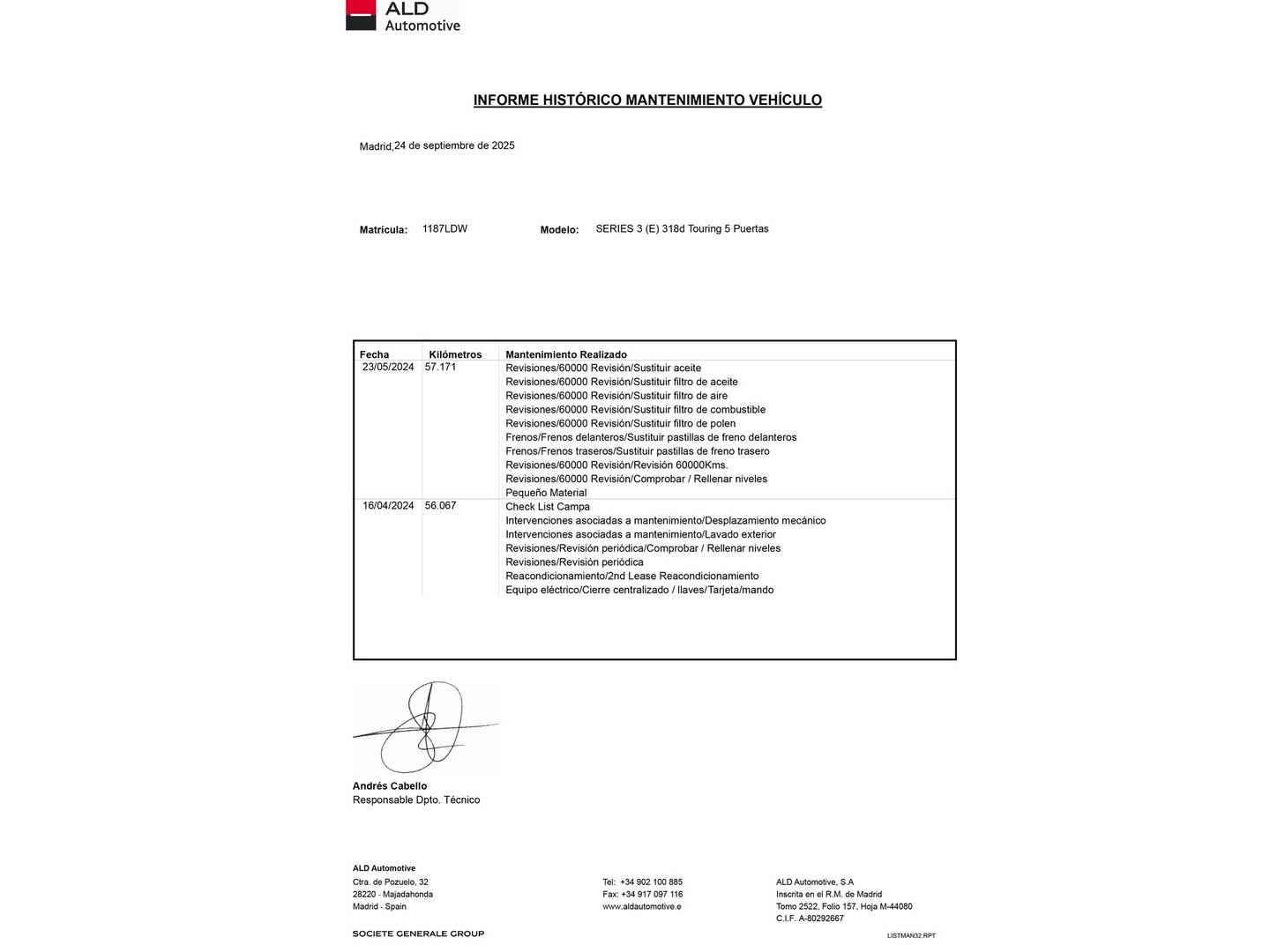 Foto del mantenimiento del BMW Serie 3 BMW Serie 3 318d Touring (150 CV)