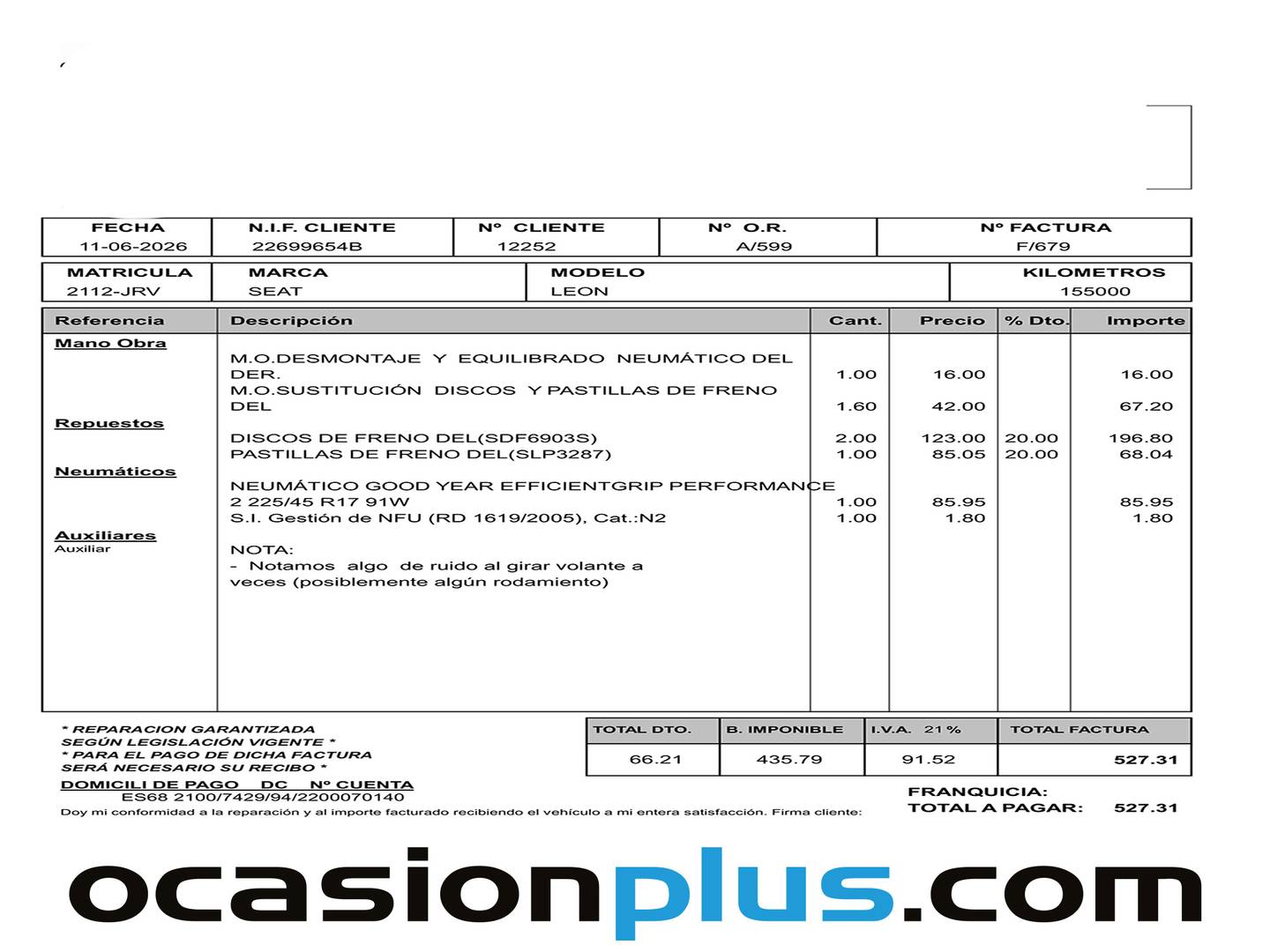 Foto del mantenimiento del Seat León Seat León 1.2 TSI S&S Style Connect (110 CV)