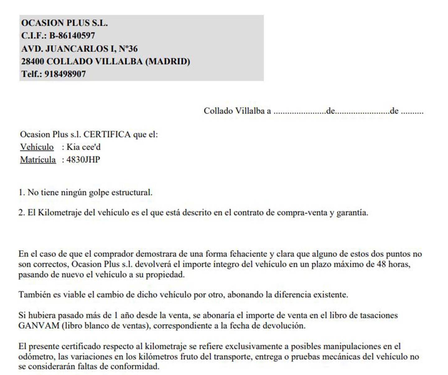 Foto del certificado del KIA Ceed KIA Ceed 1.6 CRDi VGT Eco-Dynamics x-Tech (128 CV)