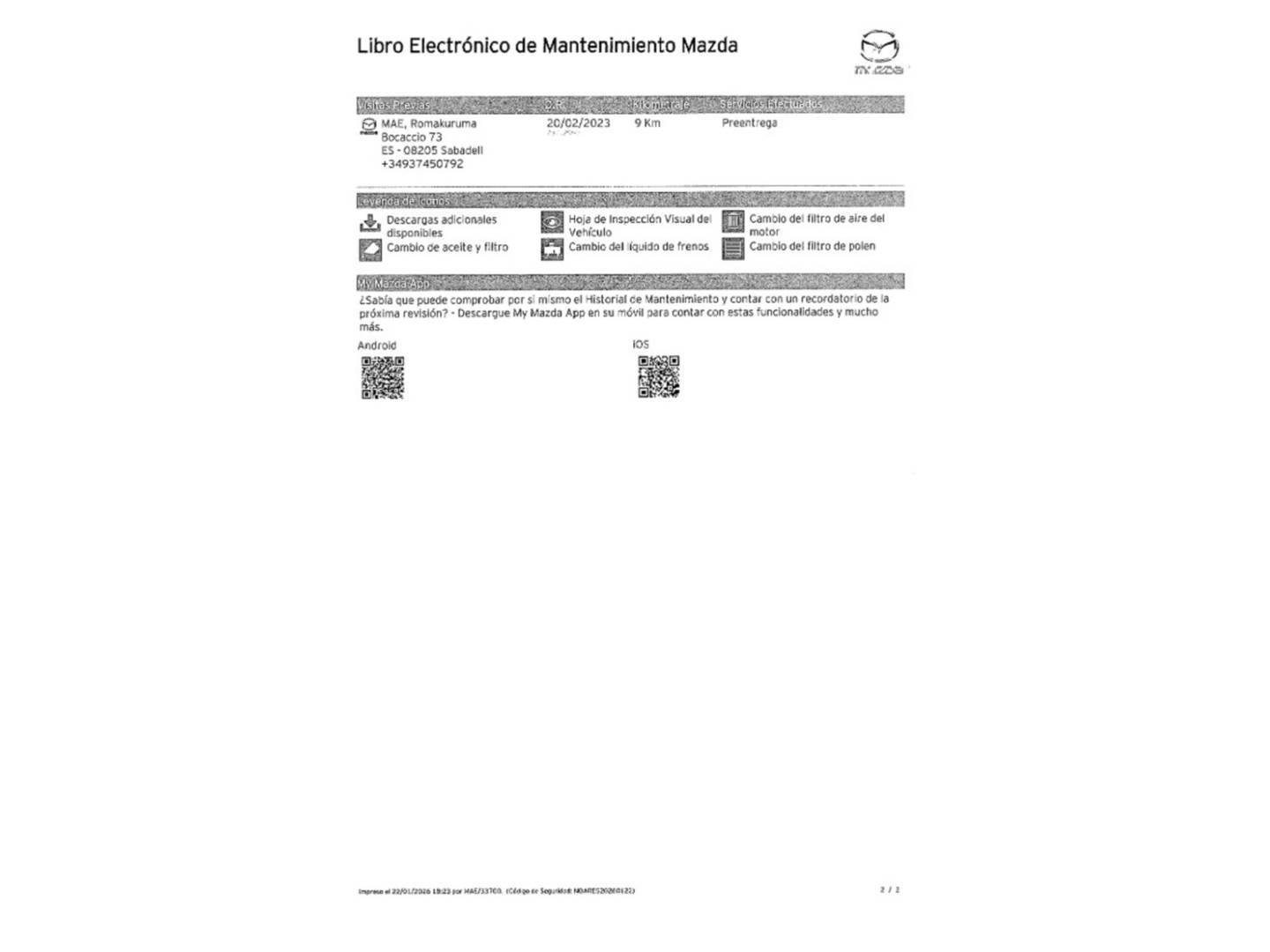 Foto del mantenimiento del Mazda CX-30 Mazda CX-30 2.0 e-SKYACTIV-X Homura 2WD AT (186 CV)