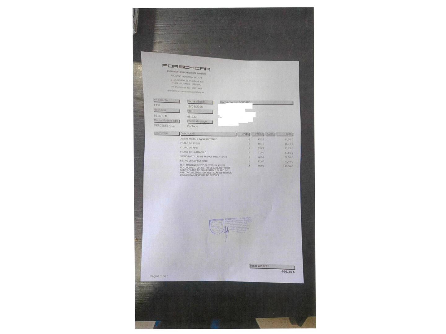 Foto del certificado del Mercedes Clase GLC Mercedes-Benz GLC GLC 220 d 4MATIC