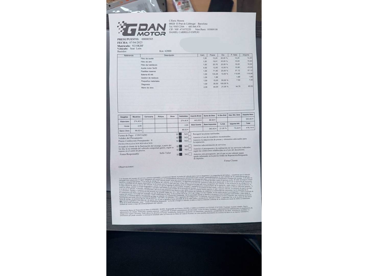 Foto del mantenimiento del Seat León Seat León ST 1.4 TSI ACT S&S FR Plus (150 CV)