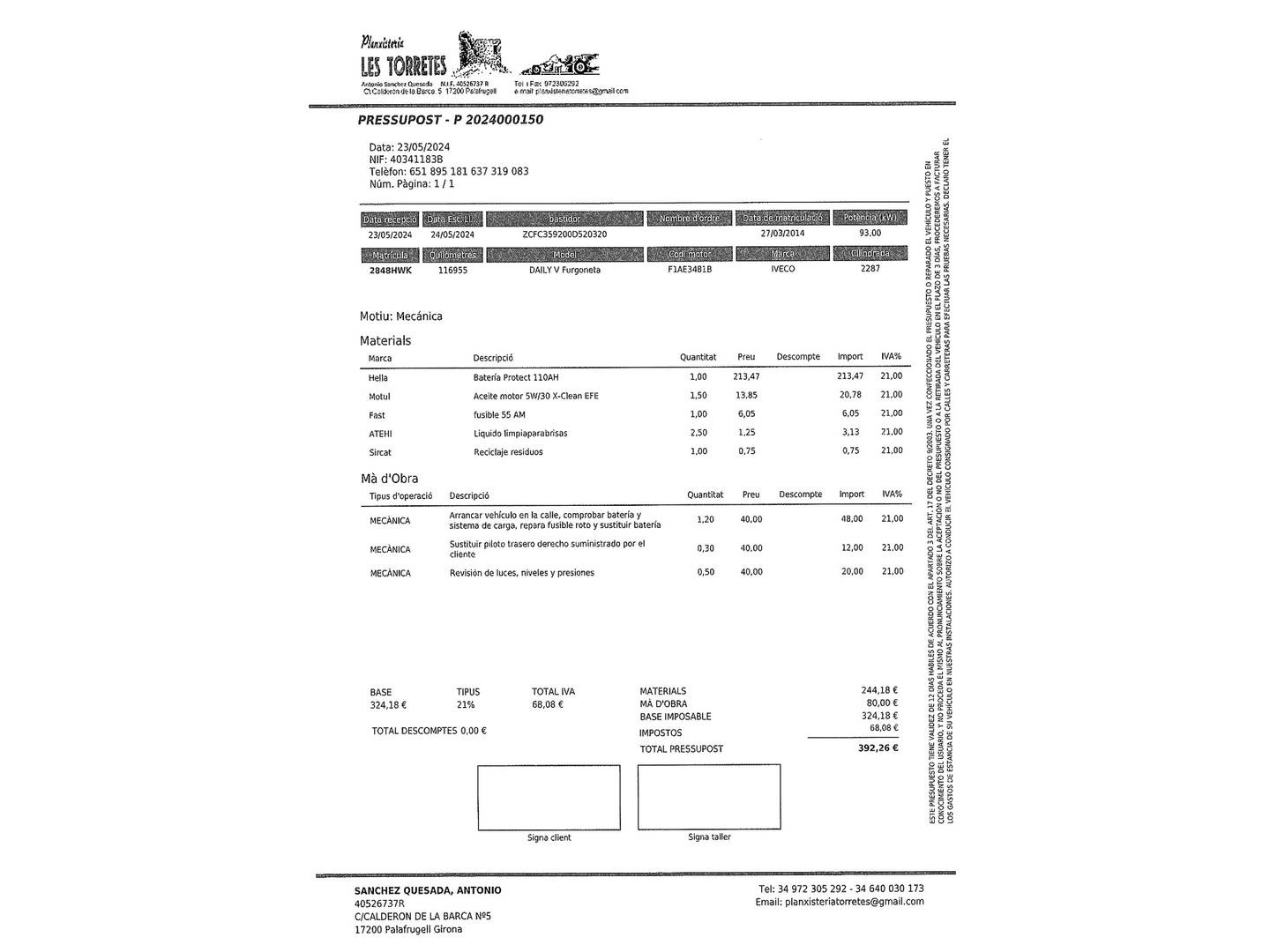 Foto del mantenimiento del Iveco Daily Iveco Daily 35S 13 V 3950/H3 126 CV
