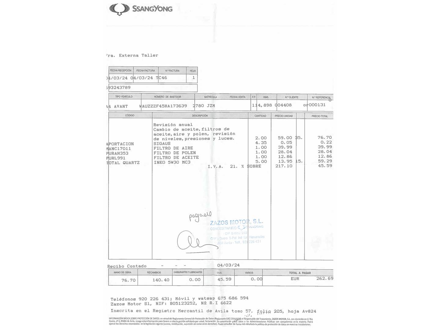 Foto del mantenimiento del Audi A4 Audi A4 Avant design 2.0 TDI (190 CV) S tronic
