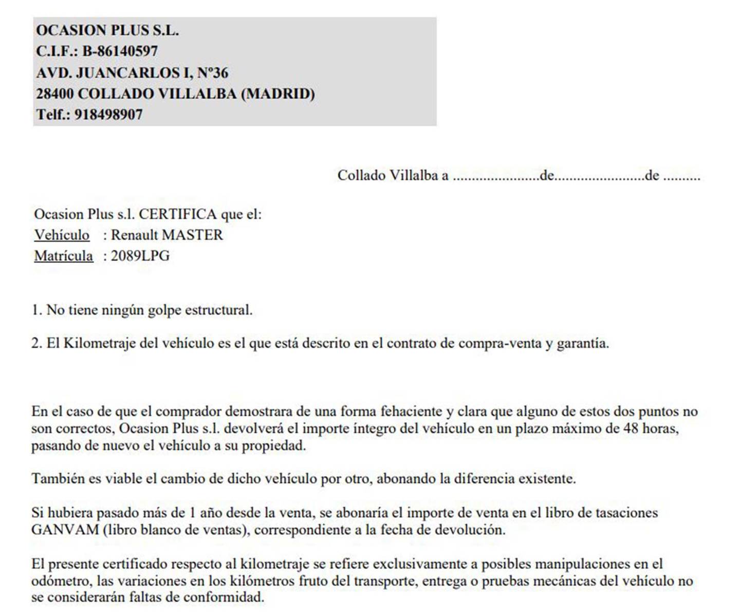 Foto del certificado del Renault Master Renault Master Furgon L2H2 3300 Blue dCi (135 CV)