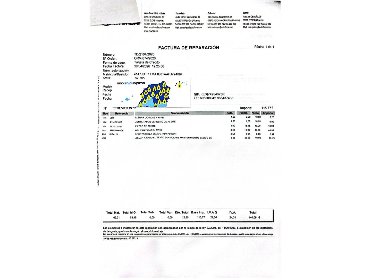 Foto del mantenimiento del Hyundai ix35 Hyundai ix35 1.6 GDi BlueDrive Tecno 4x2 (135 CV)