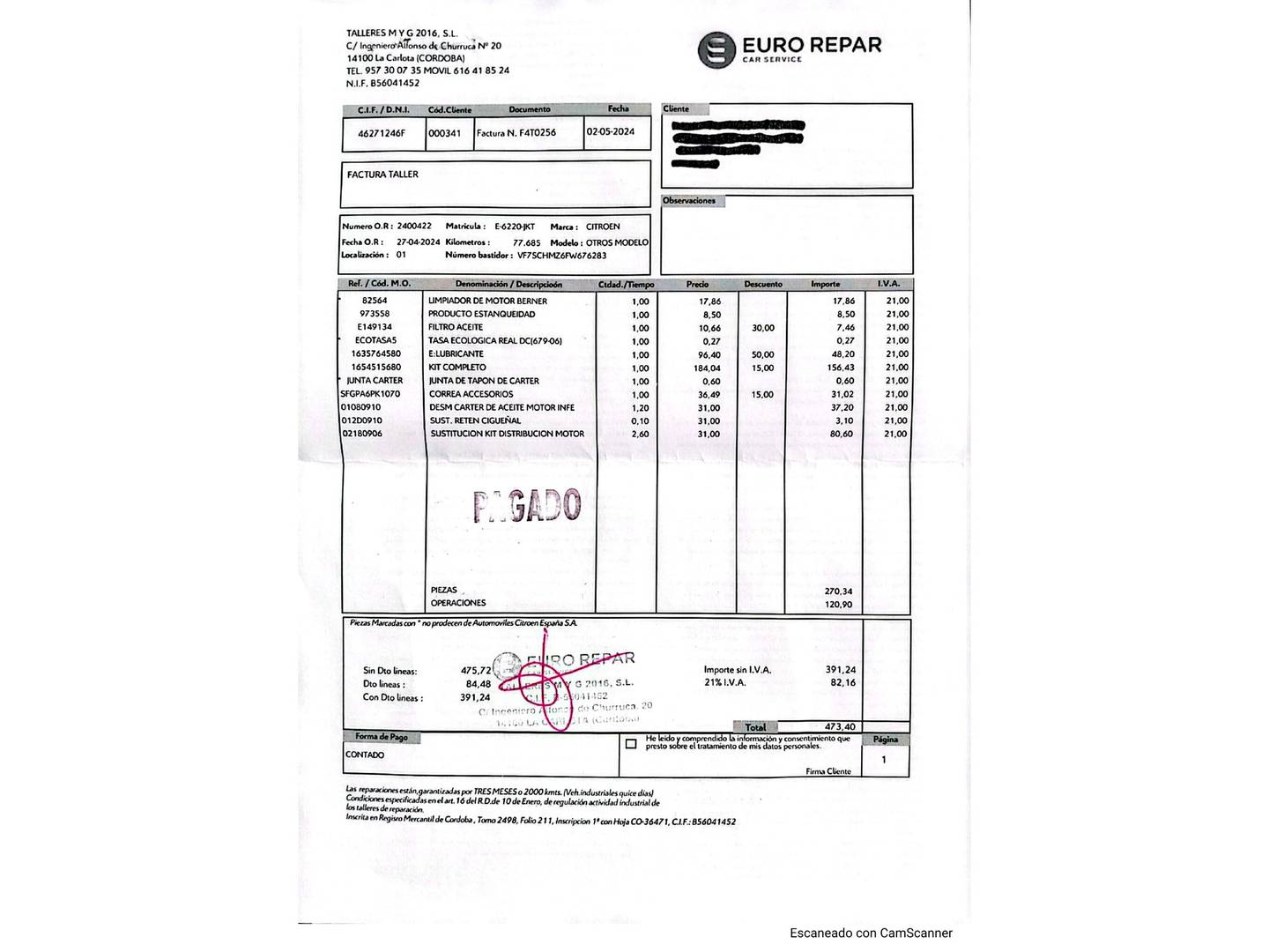 Foto del mantenimiento del Citroën C3 Citroën C3 PureTech 82 Live Edition (82 CV)